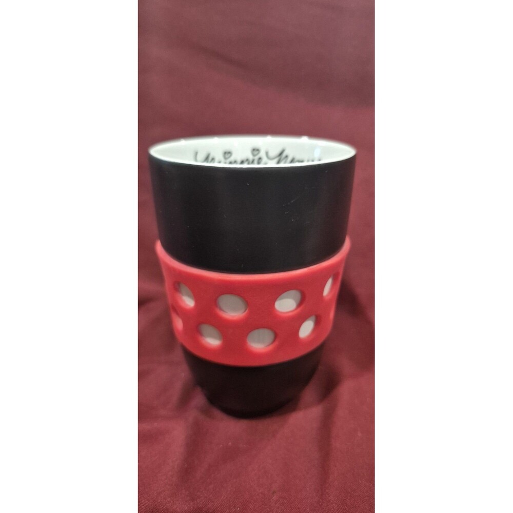 Disney Parks Minnie Mouse Signature Coffee Mug Rubber Grip Tea Cup Handleless